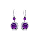 Halo Diamond Cushion Cut Amethyst Dangle Earrings - GeumJewels