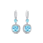 Halo Diamond Cushion Cut Aquamarine Dangle Earrings - GeumJewels