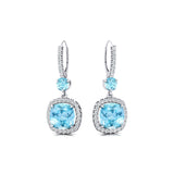 Halo Diamond Cushion Cut Aquamarine Dangle Earrings - GeumJewels