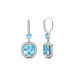 Halo Diamond Cushion Cut Aquamarine Dangle Earrings - GeumJewels