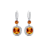 Halo Diamond Cushion Cut Citrine Dangle Earrings - GeumJewels