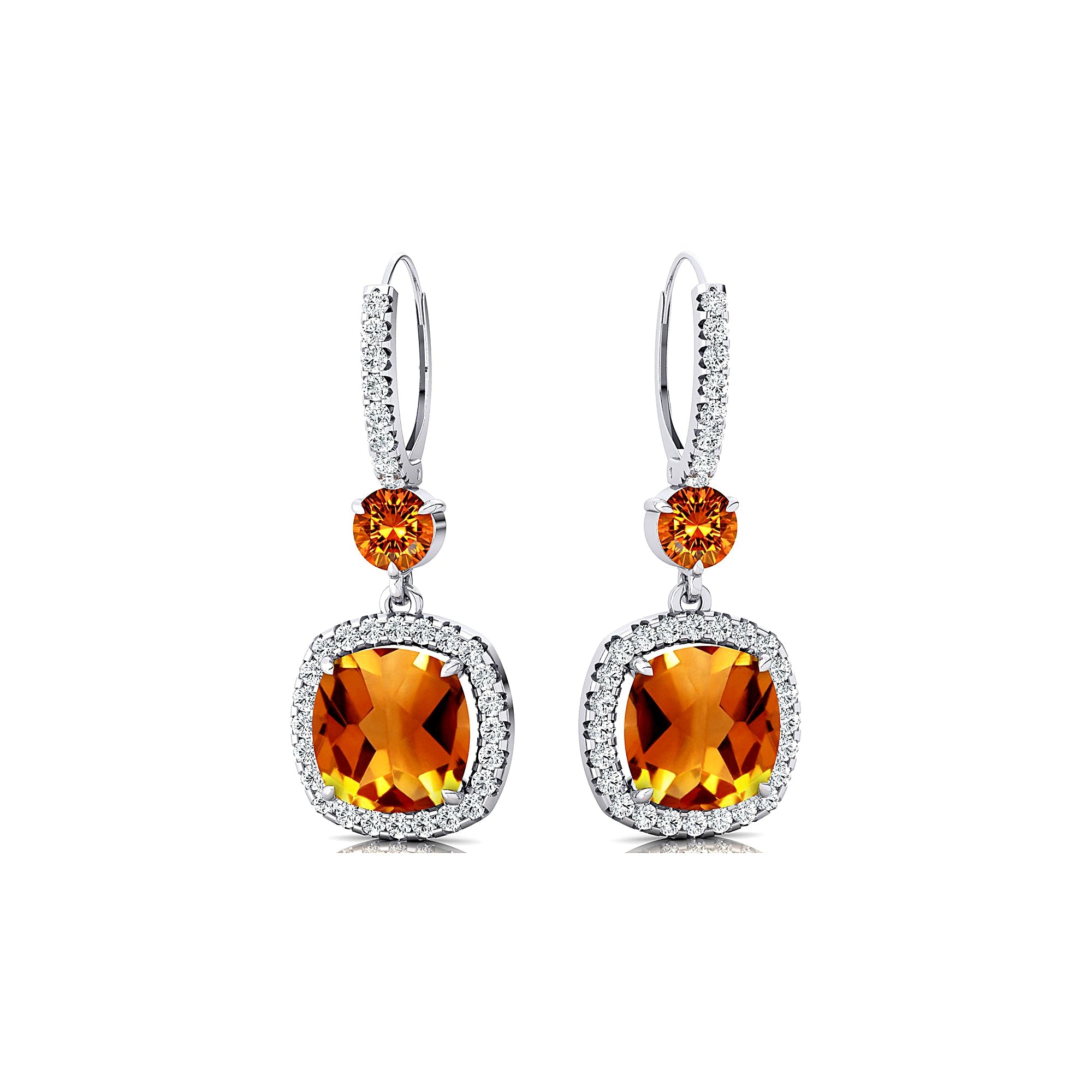 Halo Diamond Cushion Cut Citrine Dangle Earrings - GeumJewels