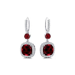 Halo Diamond Cushion Cut Garnet Dangle Earrings - GeumJewels
