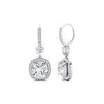 Halo Diamond Cushion Cut Lab Diamond Dangle Earrings - GeumJewels