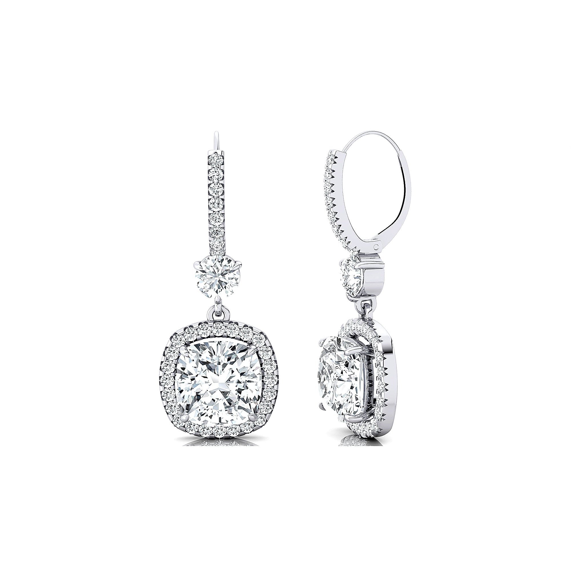 Halo Diamond Cushion Cut Lab Diamond Dangle Earrings - GeumJewels