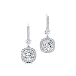 Halo Diamond Cushion Cut Lab Diamond Dangle Earrings - GeumJewels