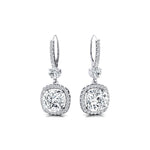 Halo Diamond Cushion Cut Lab Diamond Dangle Earrings - GeumJewels