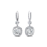 Halo Diamond Cushion Cut Lab Diamond Dangle Earrings - GeumJewels