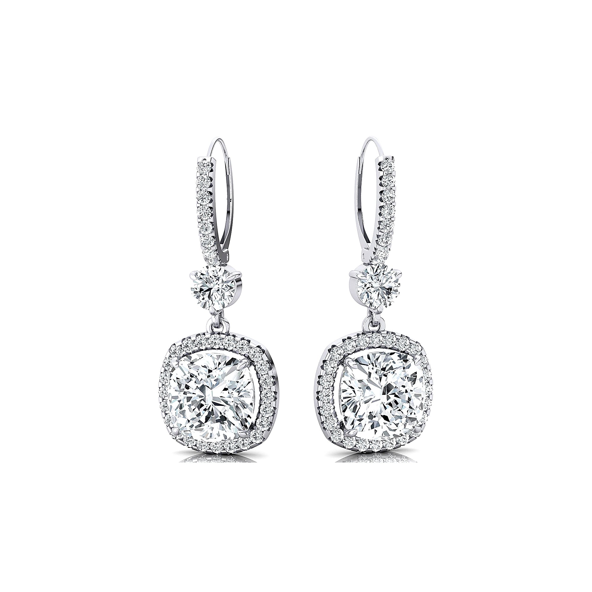 Halo Diamond Cushion Cut Lab Diamond Dangle Earrings - GeumJewels
