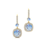 Halo Diamond Cushion Cut Moonstone Dangle Earrings - GeumJewels