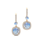Halo Diamond Cushion Cut Moonstone Dangle Earrings - GeumJewels