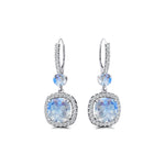 Halo Diamond Cushion Cut Moonstone Dangle Earrings - GeumJewels