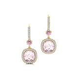 Halo Diamond Cushion Cut Morganite Dangle Earrings - GeumJewels