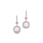 Halo Diamond Cushion Cut Morganite Dangle Earrings - GeumJewels