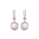 Halo Diamond Cushion Cut Morganite Dangle Earrings - GeumJewels
