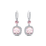 Halo Diamond Cushion Cut Morganite Dangle Earrings - GeumJewels