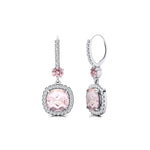 Halo Diamond Cushion Cut Morganite Dangle Earrings - GeumJewels