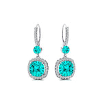 Halo Diamond Cushion Cut Paraiba Tourmaline Dangle Earrings - GeumJewels