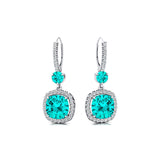 Halo Diamond Cushion Cut Paraiba Tourmaline Dangle Earrings - GeumJewels