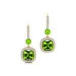 Halo Diamond Cushion Cut Peridot Dangle Earrings - GeumJewels