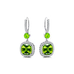 Halo Diamond Cushion Cut Peridot Dangle Earrings - GeumJewels