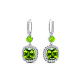 Halo Diamond Cushion Cut Peridot Dangle Earrings - GeumJewels