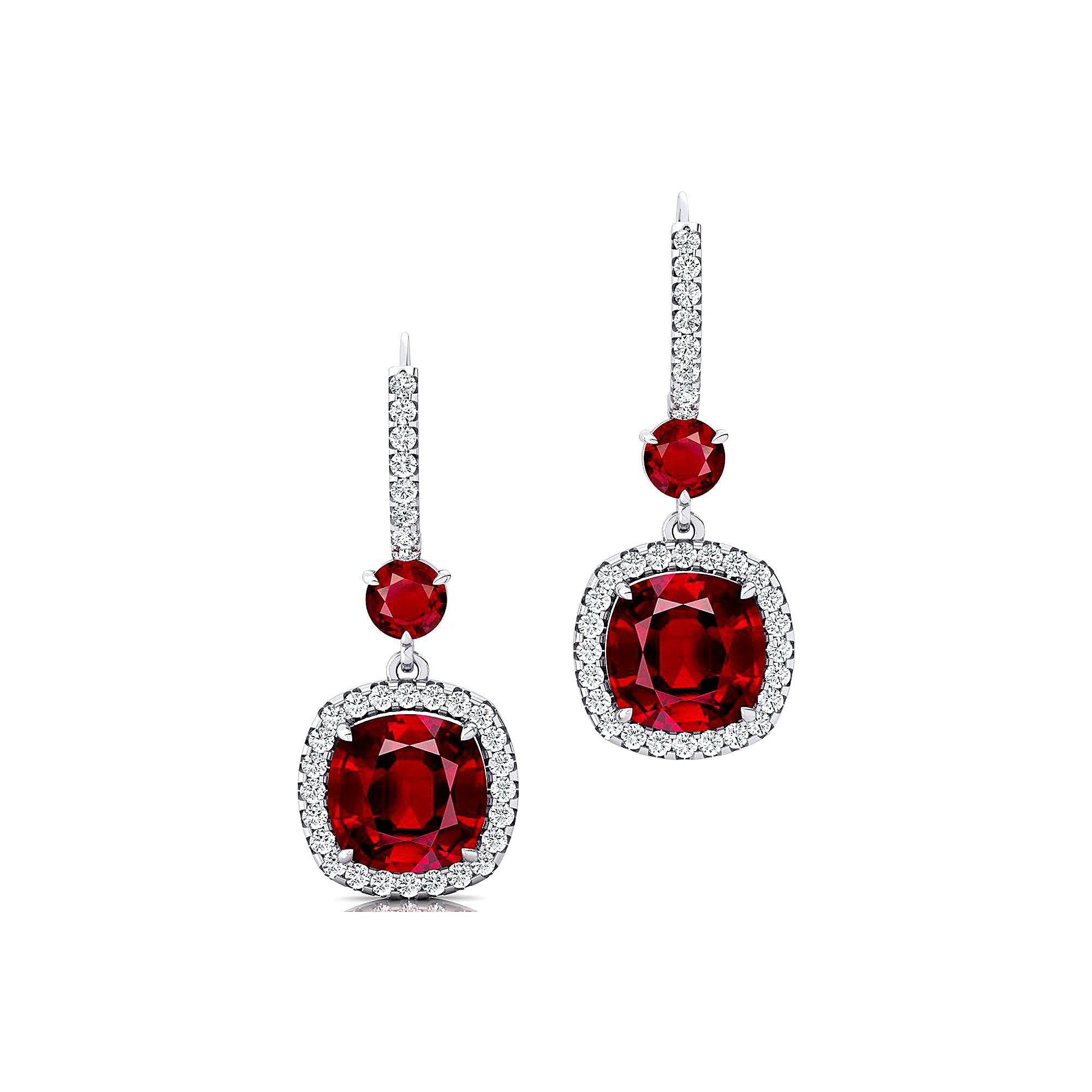 Halo Diamond Cushion Cut Ruby Dangle Earrings - GeumJewels