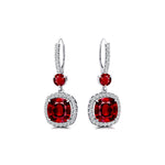 Halo Diamond Cushion Cut Ruby Dangle Earrings - GeumJewels