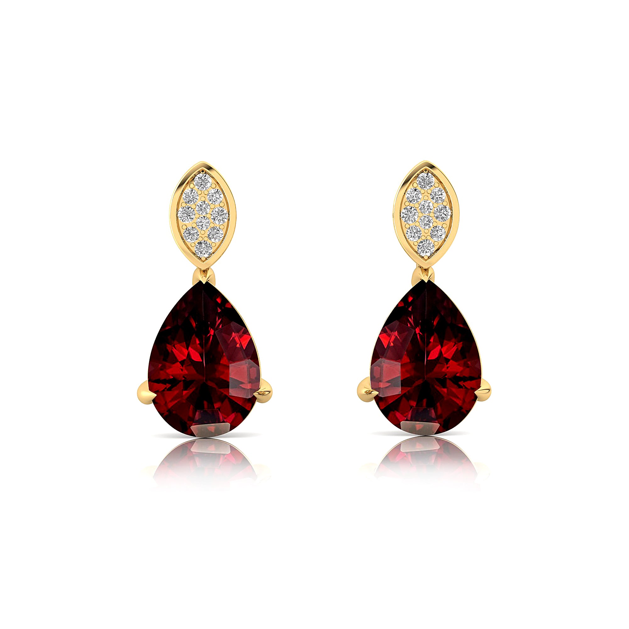 Illussion Set Diamond Earrings with Pear Cut Garnet - GeumJewels