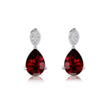 Illussion Set Diamond Earrings with Pear Cut Garnet - GeumJewels