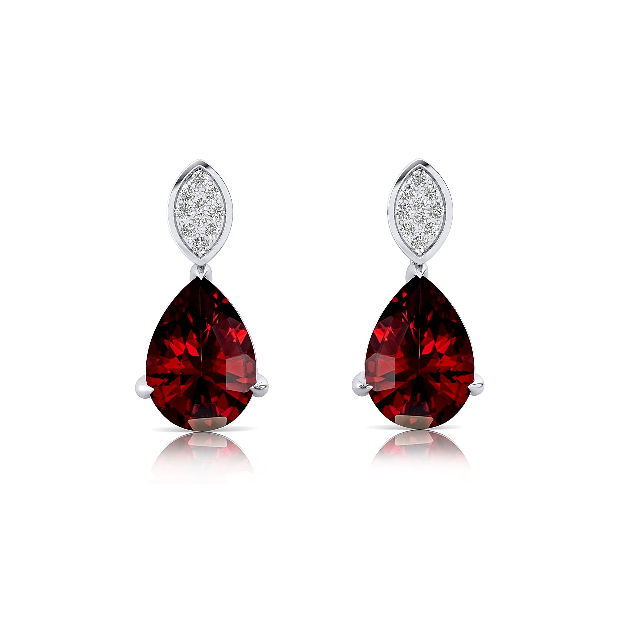 Illussion Set Diamond Earrings with Pear Cut Garnet - GeumJewels