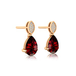 Illussion Set Diamond Earrings with Pear Cut Garnet - GeumJewels