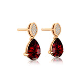 Illussion Set Diamond Earrings with Pear Cut Garnet - GeumJewels