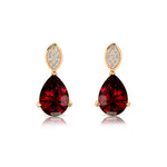 Illussion Set Diamond Earrings with Pear Cut Garnet - GeumJewels