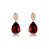 Illussion Set Diamond Earrings with Pear Cut Garnet - GeumJewels