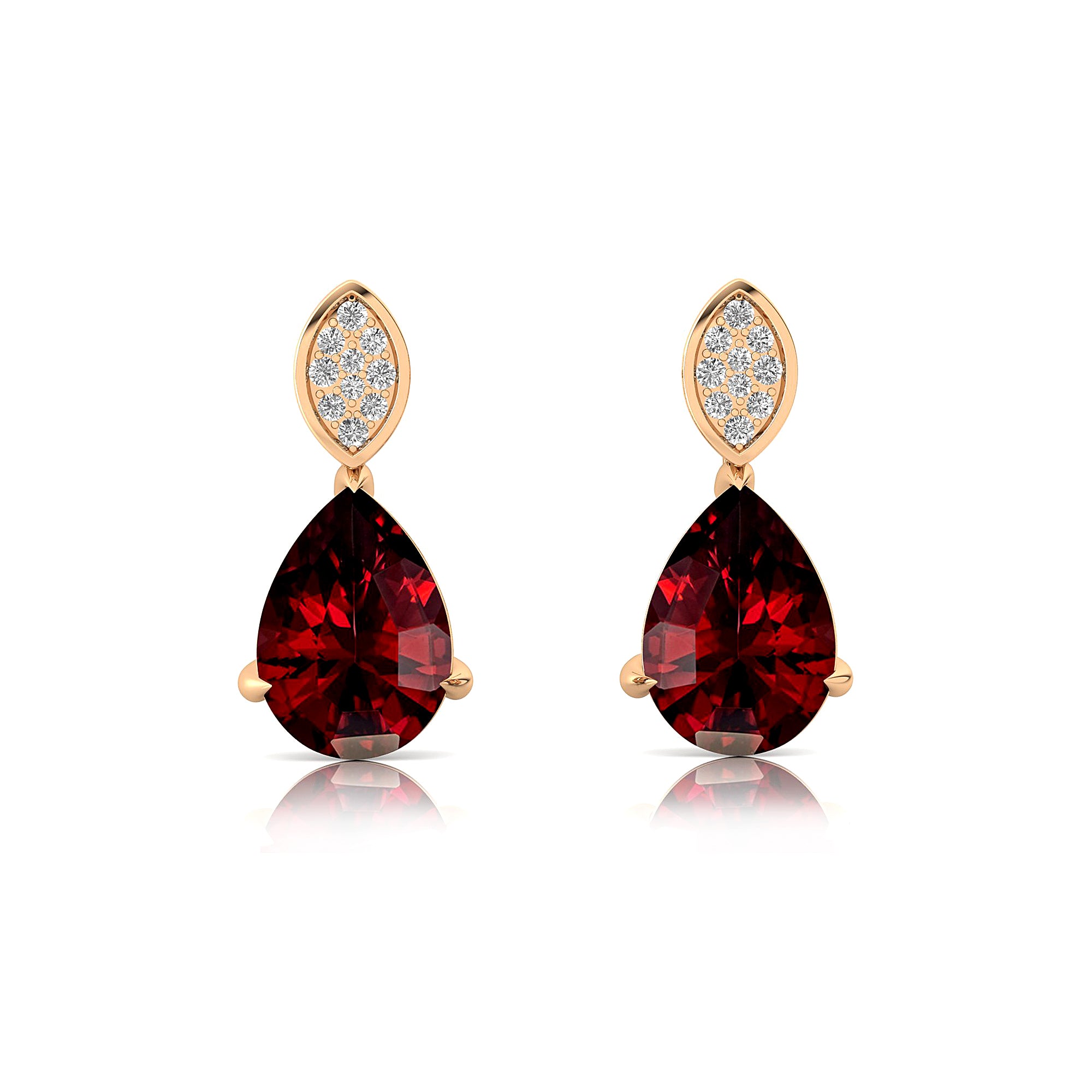 Illussion Set Diamond Earrings with Pear Cut Garnet - GeumJewels