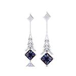 Inverted Princess Cut Alexandrite Drop Earrings with Diamonds - GeumJewels