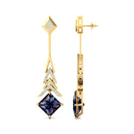 Inverted Princess Cut Alexandrite Drop Earrings with Diamonds - GeumJewels