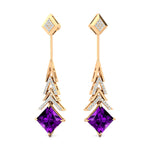 Inverted Princess Cut Amethyst Drop Earrings with Diamonds - GeumJewels