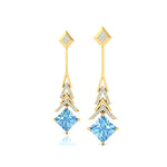 Inverted Princess Cut Aquamarine Drop Earrings with Diamonds - GeumJewels