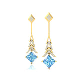 Inverted Princess Cut Aquamarine Drop Earrings with Diamonds - GeumJewels