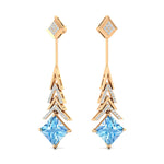 Inverted Princess Cut Aquamarine Drop Earrings with Diamonds - GeumJewels