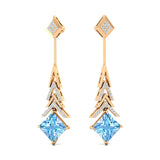 Inverted Princess Cut Aquamarine Drop Earrings with Diamonds - GeumJewels