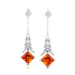 Inverted Princess Cut Citrine Drop Earrings with Diamonds - GeumJewels