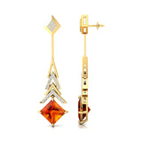 Inverted Princess Cut Citrine Drop Earrings with Diamonds - GeumJewels