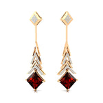 Inverted Princess Cut Garnet Drop Earrings with Diamonds - GeumJewels