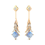 Inverted Princess Cut Moonstone Drop Earrings with Diamonds - GeumJewels