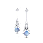 Inverted Princess Cut Moonstone Drop Earrings with Diamonds - GeumJewels