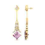 Inverted Princess Cut Morganite Drop Earrings with Diamonds - GeumJewels