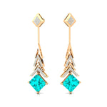 Inverted Princess Cut Paraiba Tourmaline Drop Earrings with Diamonds - GeumJewels